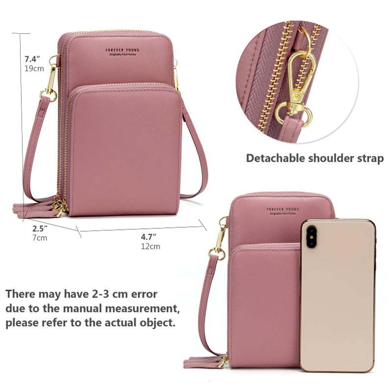 My Friday myfriday Small Crossbody Cell Phone Bag for Women, Mini Over Shoulder Handbag Purse with Credit Card Slots (A-pink) - Image 3